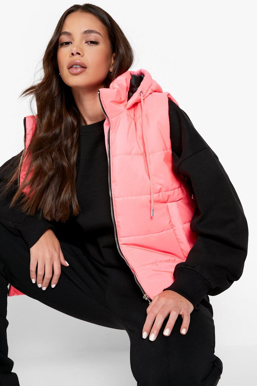 Bright pink Hooded Padded Gilet image number 1