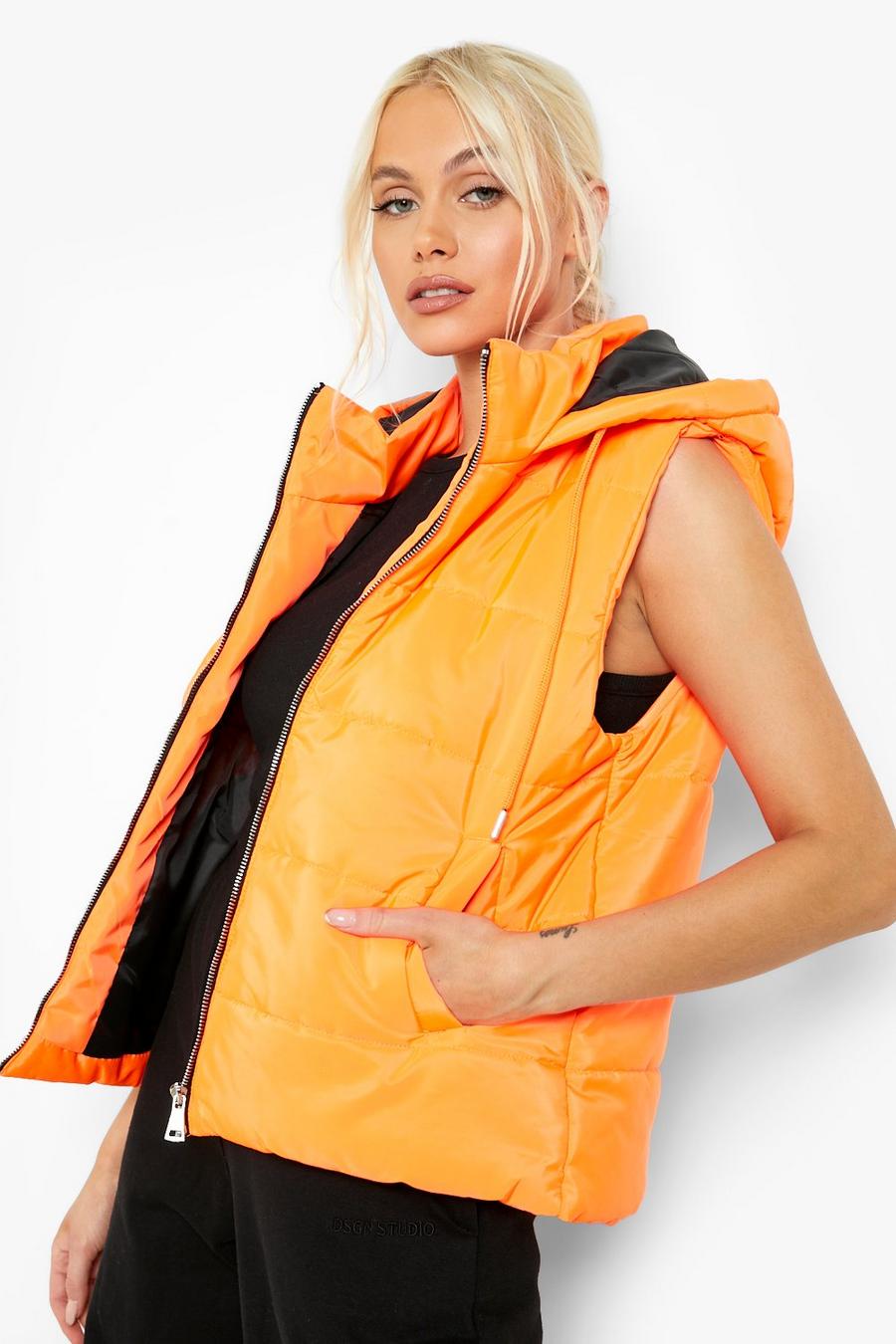 Neon-orange Hooded Padded Vest image number 1