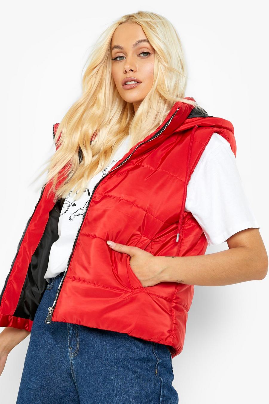 Red Hooded Padded Gilet image number 1