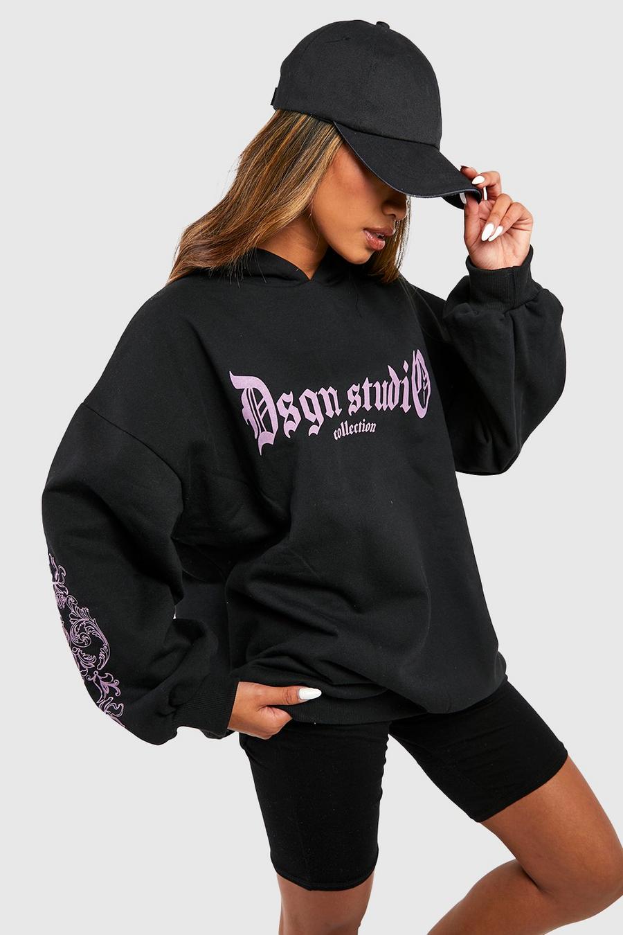 Black svart Dsgn Studio Oversize hoodie med tryck