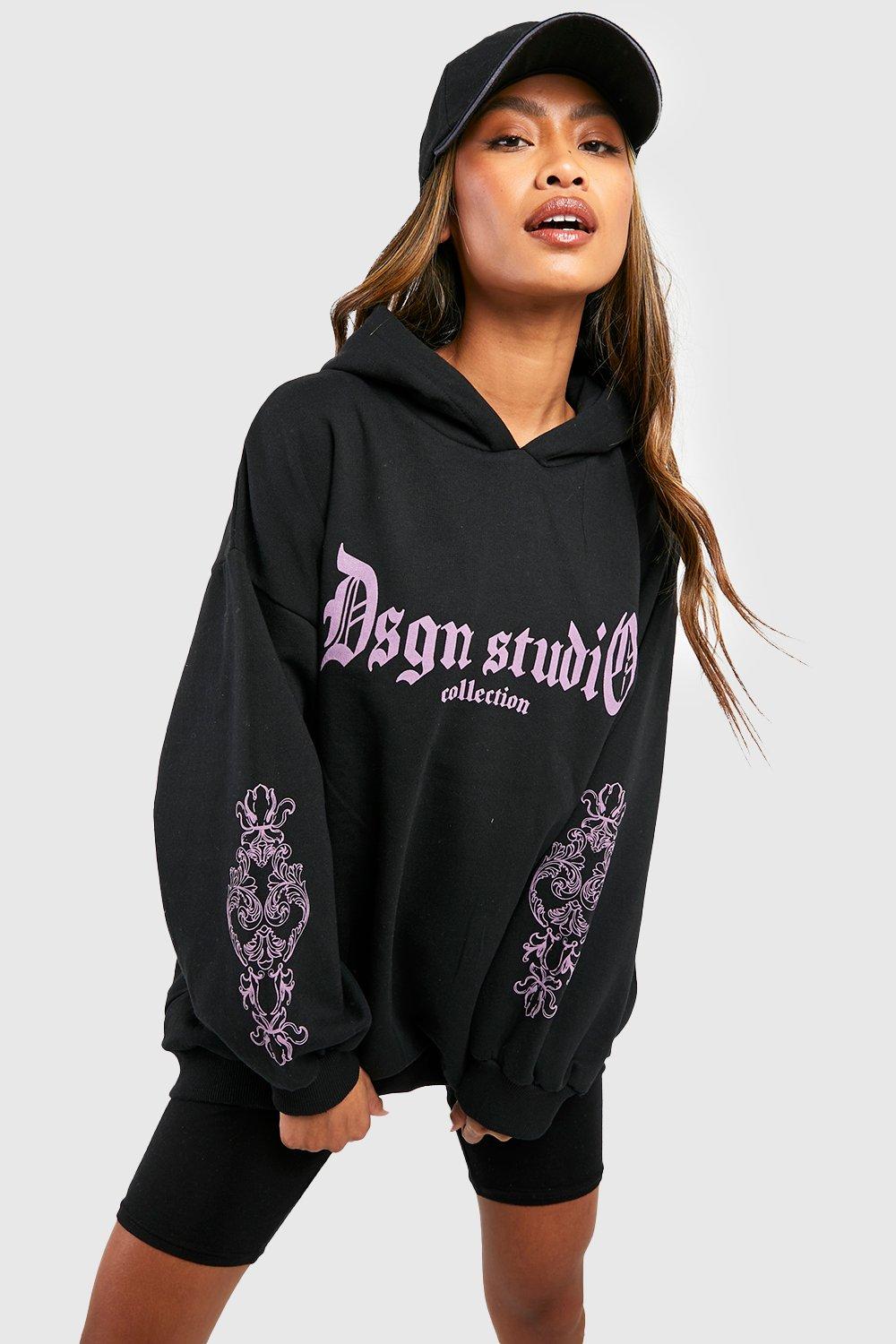 Women s Dsgn Studio Gothic Print Oversized Hoodie Boohoo UK