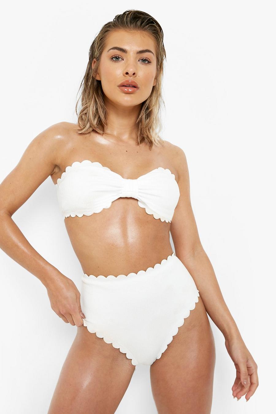 White Scallop High Waisted Bikini Brief