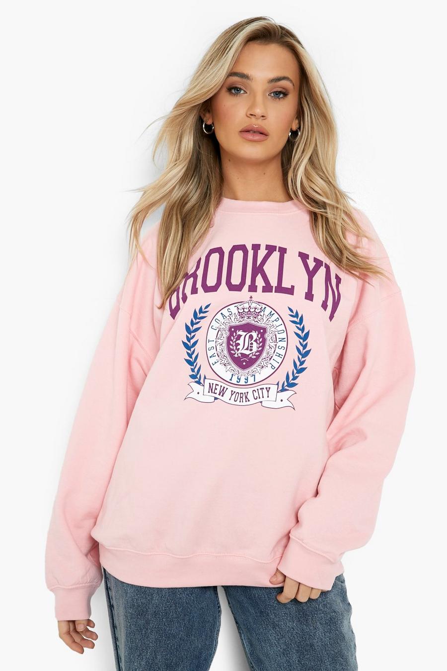 Baby pink Brooklyn Oversized sweatshirt med tryck image number 1