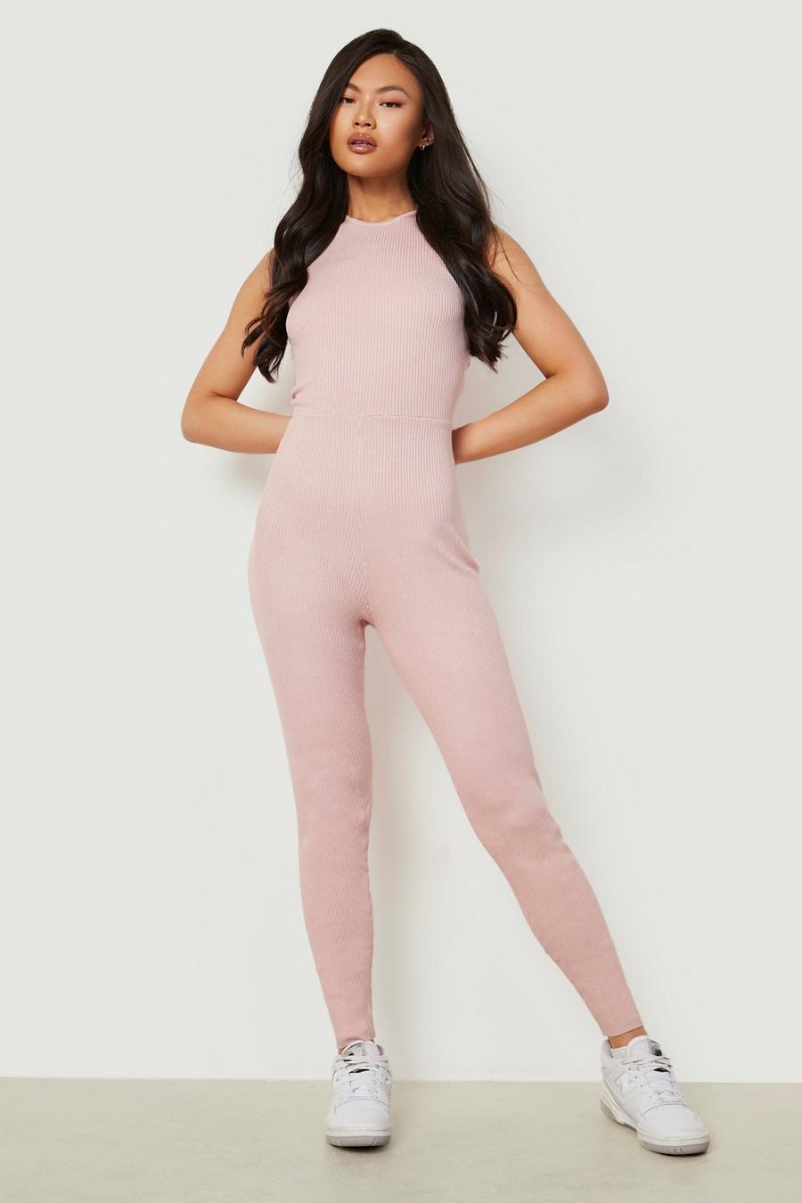 Nude color carne Woman Strap Sculpt Knitted Jumpsuit image number 1