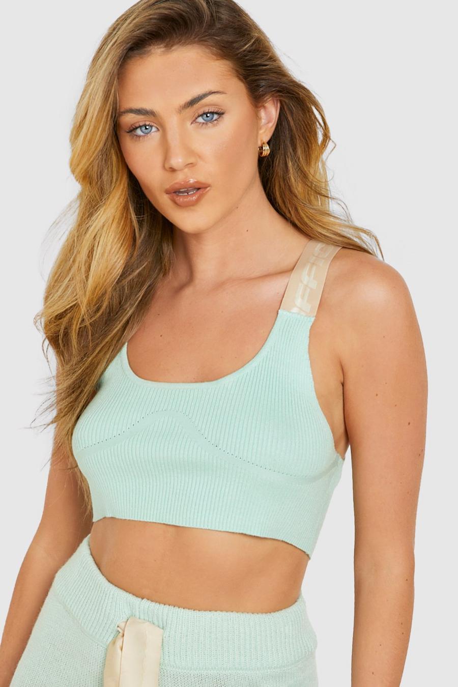 Mint green Woman Stickad crop top image number 1