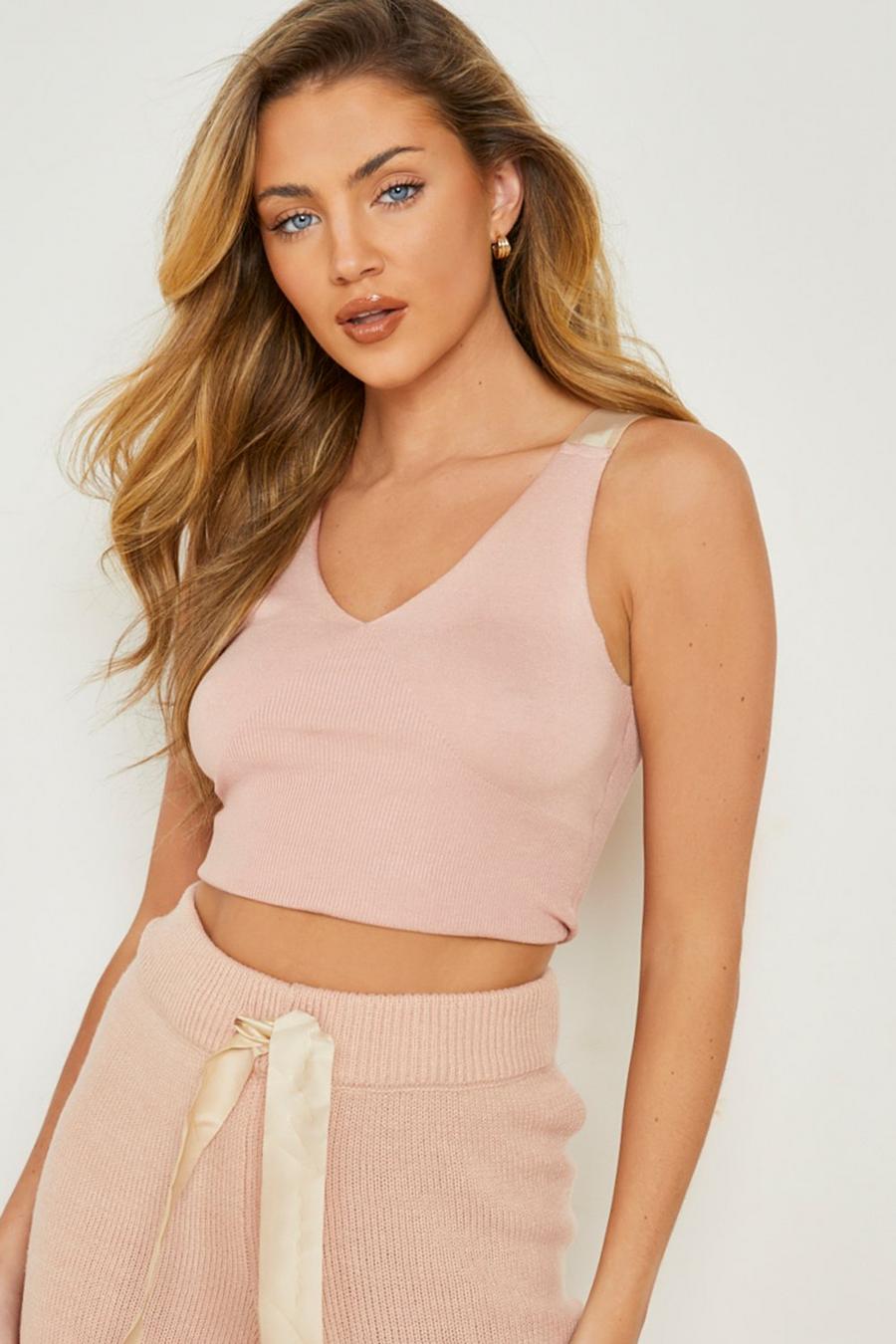 Baby pink rosa Woman Strap Sculpt Knitted Bralet