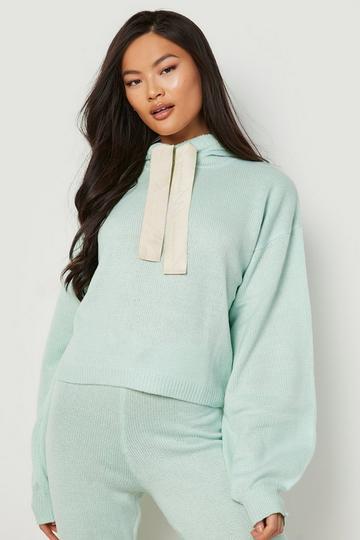 Woman Ribbon Knitted Hoodie mint