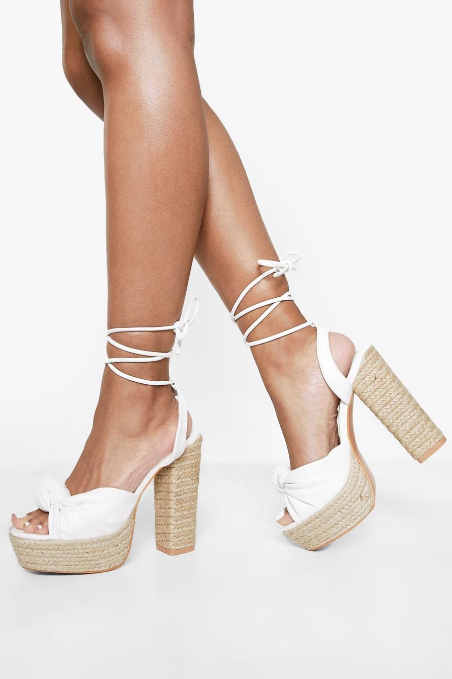White Wrap Up Knot Detail Espadrille Heels image number 1