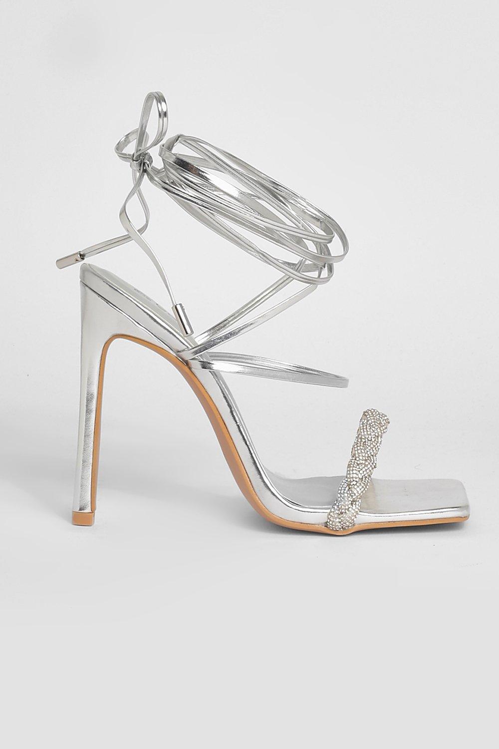 Silver diamante wrap hotsell strap high heeled sandal