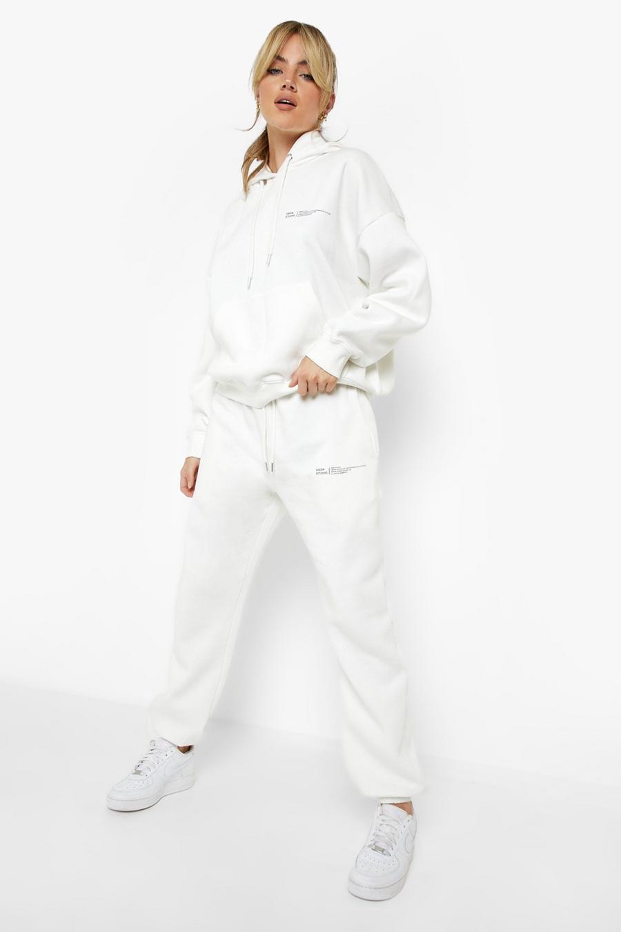 Ecru white Dsgn Studio Text Printed Hooded Tracksuit