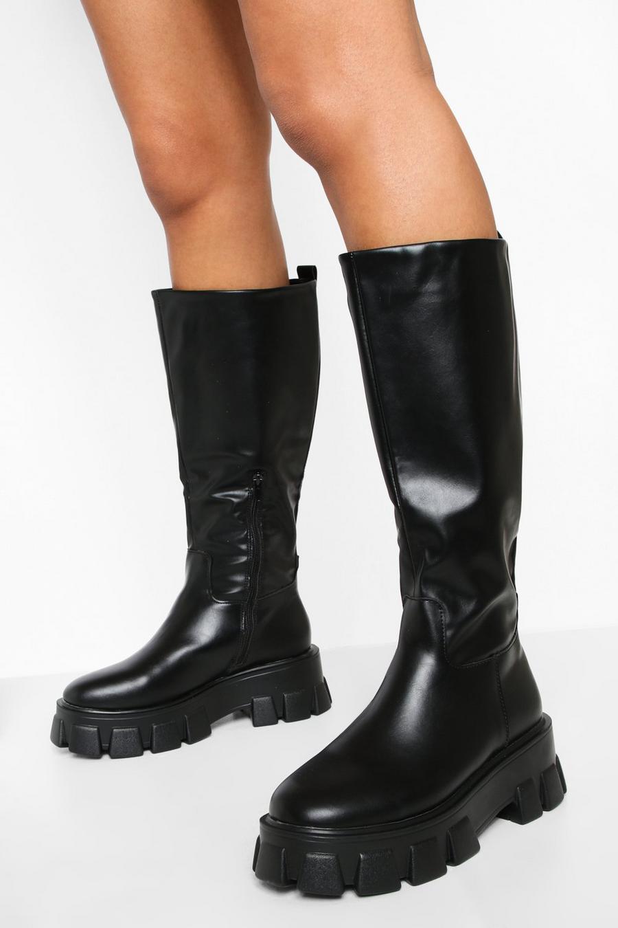 Black Chunky Sole Knee High Boots image number 1