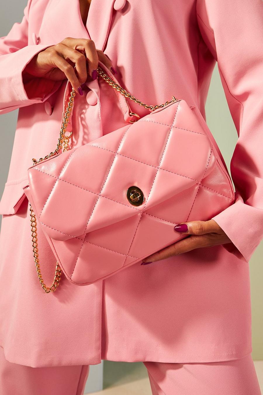 Bright pink Quilted Chain Strap Shoulder Bag image number 1