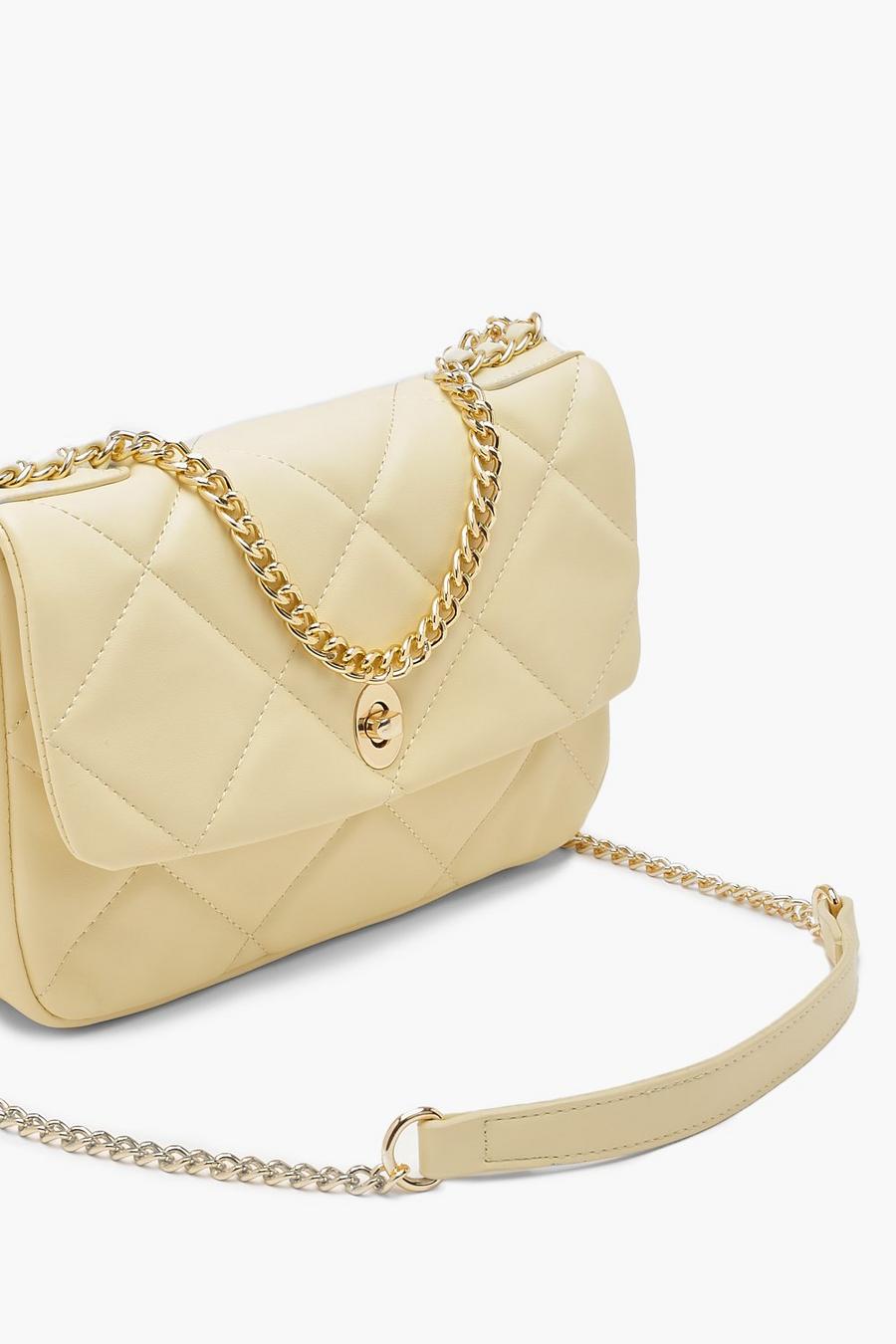 Lemon yellow Pastel Quilted Chain Strap Shoulder Bag