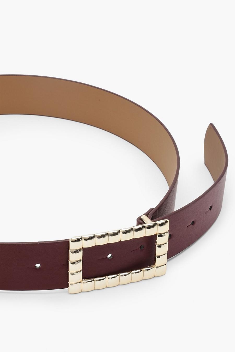 Cinturón de cuero sintético con hebilla, Chocolate marrón