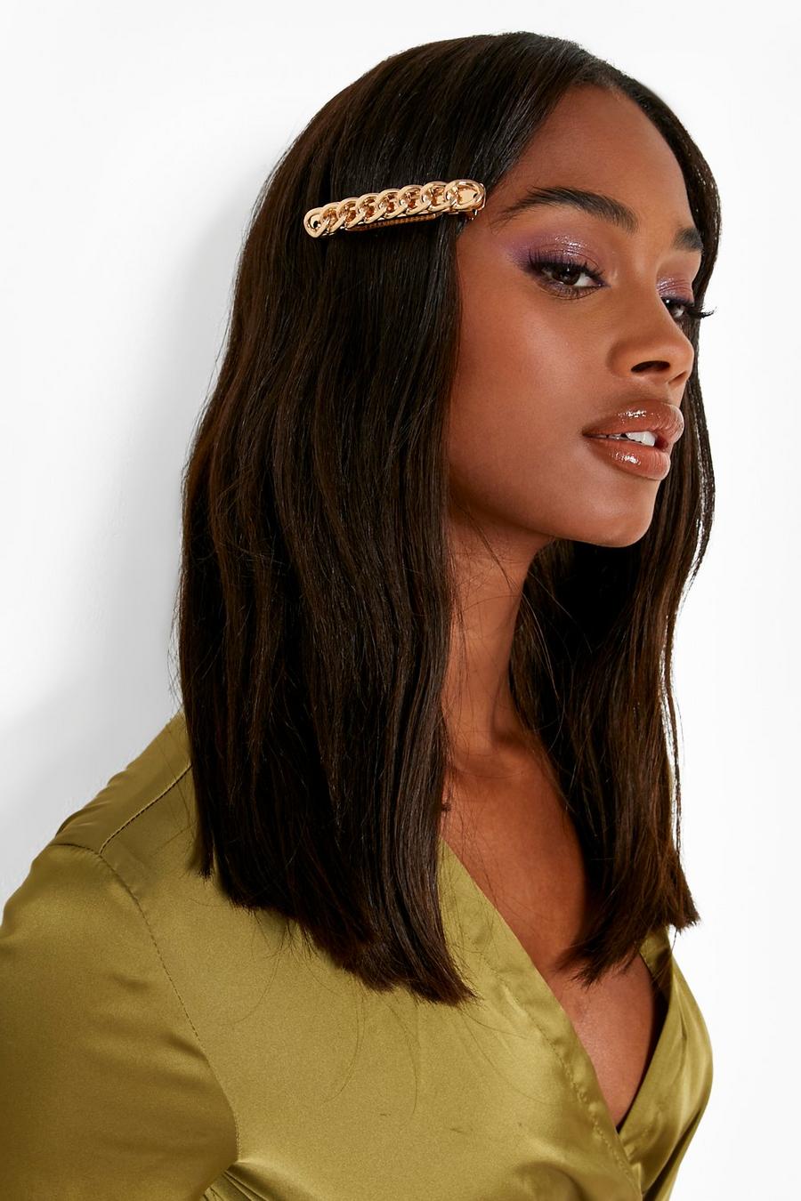 Schlichte Haarspange mit goldfarbenem Kettenglied, Gold metallic