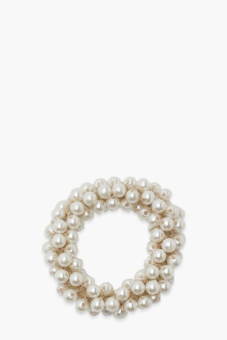 Cremefarbenes Perlen Scrunchie, Cream blanc image number 1