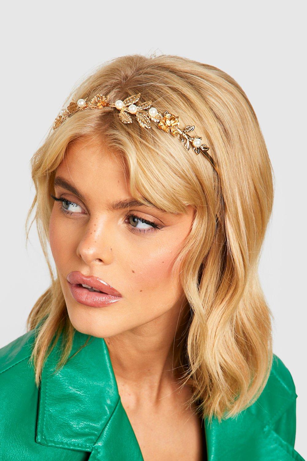 Gold Leaf White Pearl Headband