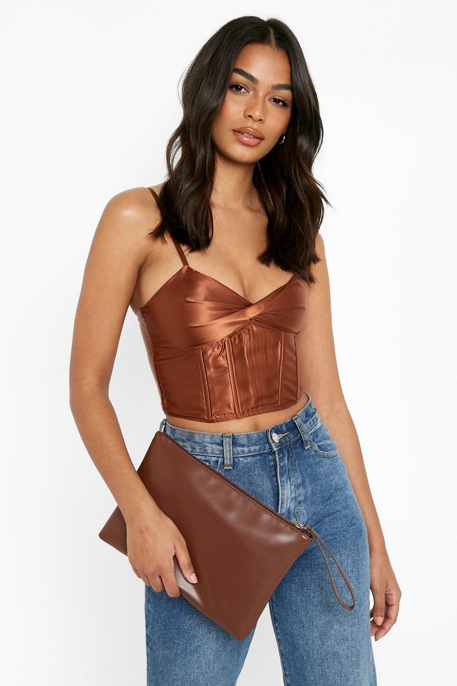 Chocolate Basic Soft Clutch image number 1