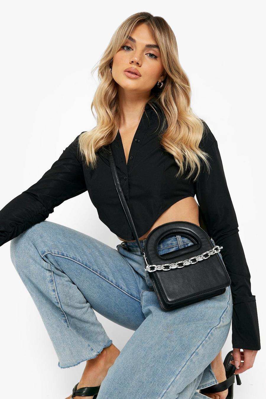 Black Chunky Chain Structured Crossbody Grab Bag image number 1