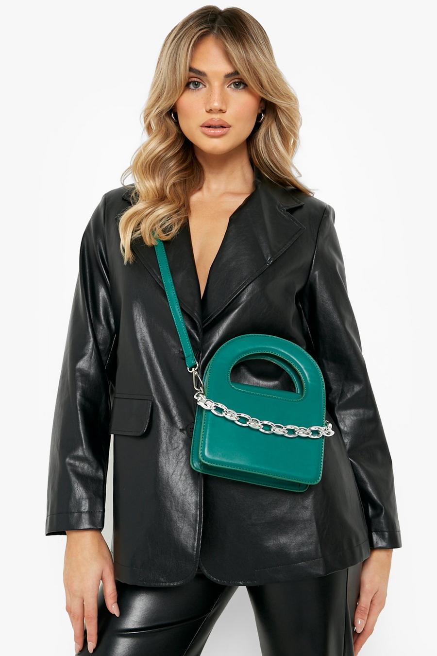 Bottle green Chunky Chain Structured Crossbody Grab Bag image number 1