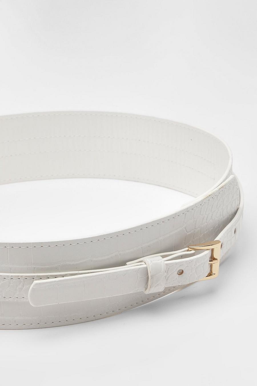 White Croc Buckle Front Waist Belt