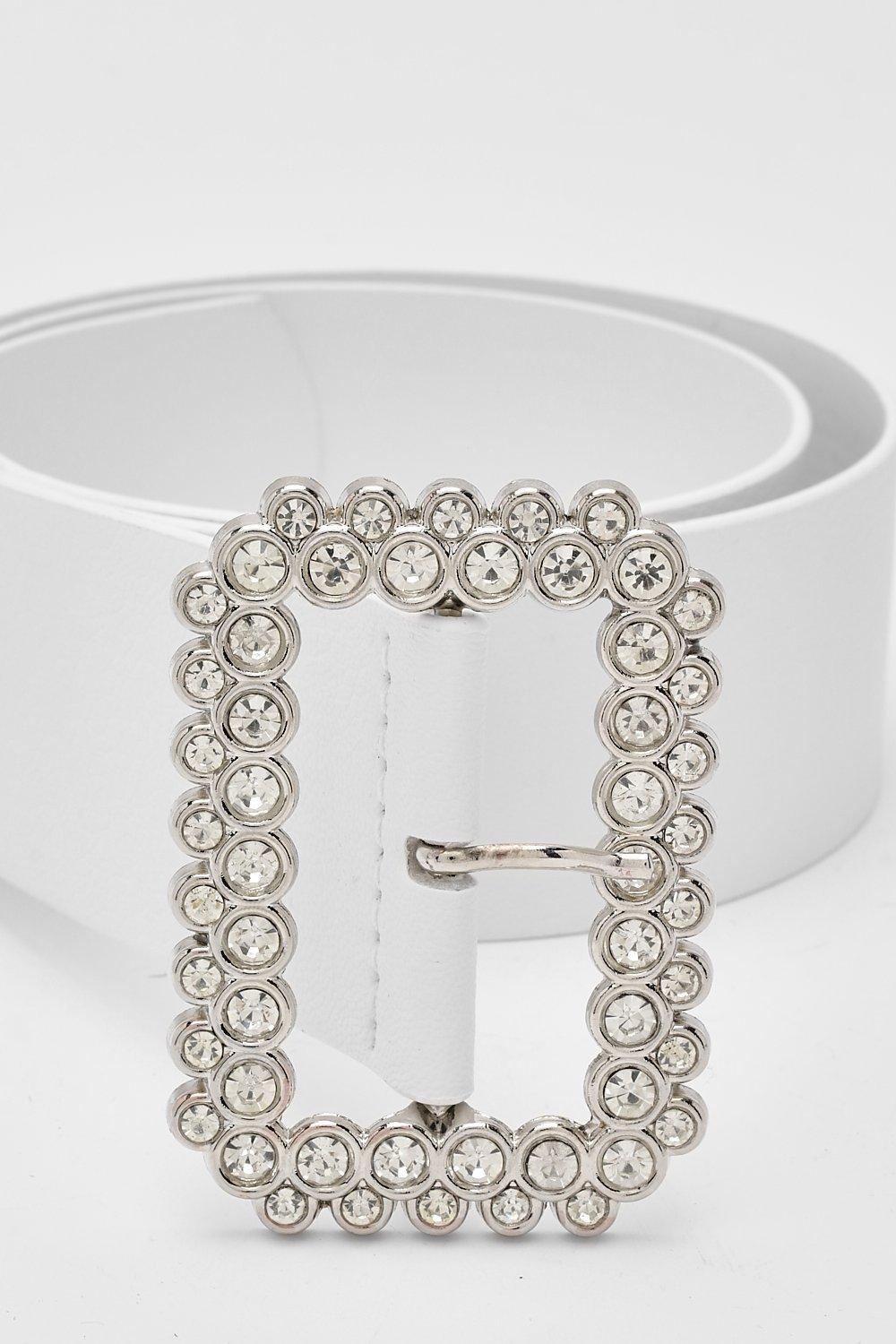 Bejewelled Crystal Buckle Pu Belt boohoo IE