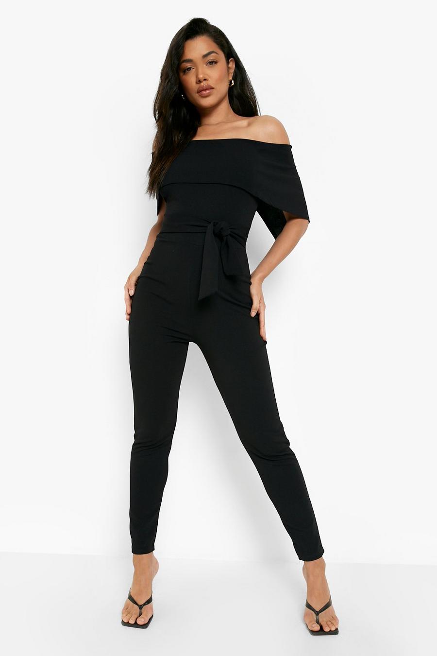 Black Double Layer Bardot Tapered Jumpsuit image number 1