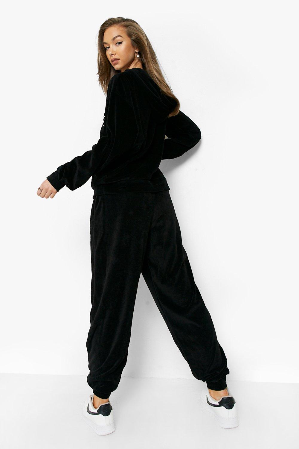 Black velour tracksuit womens hotsell