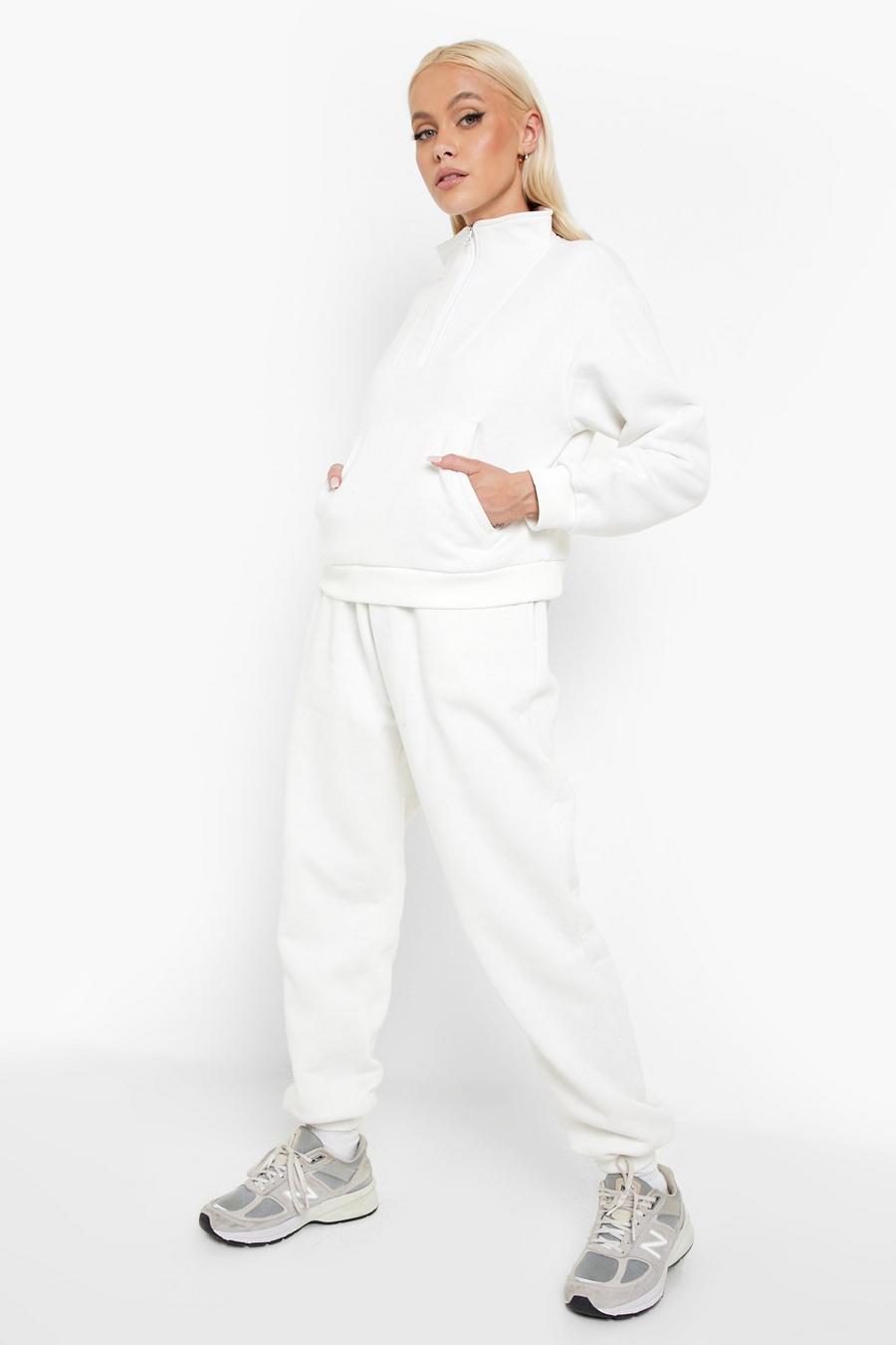 Ecru blanco חליפת טרנינג סווטשירט עם רוכסן חלקי ותפרים גלויים image number 1