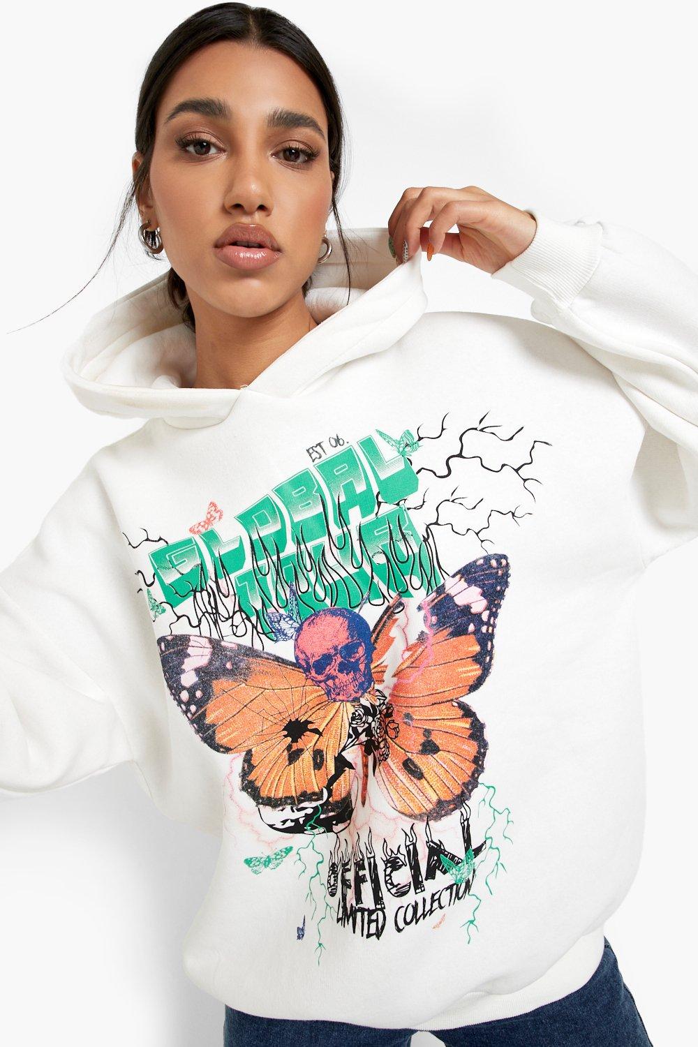 GRAFFITI PRINT HOODED SWEATSHIRT - Ecru