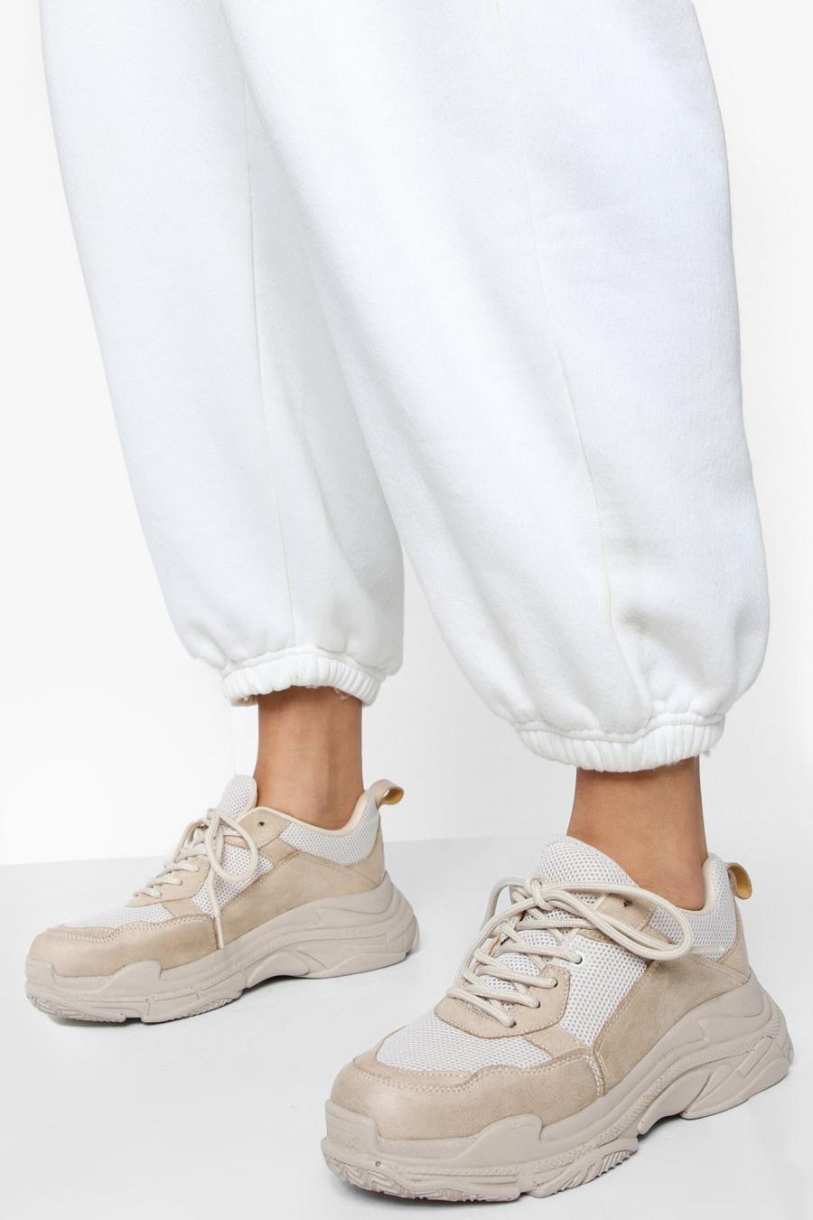 Beige Chunky Sole Contrast Panel Sneakers image number 1