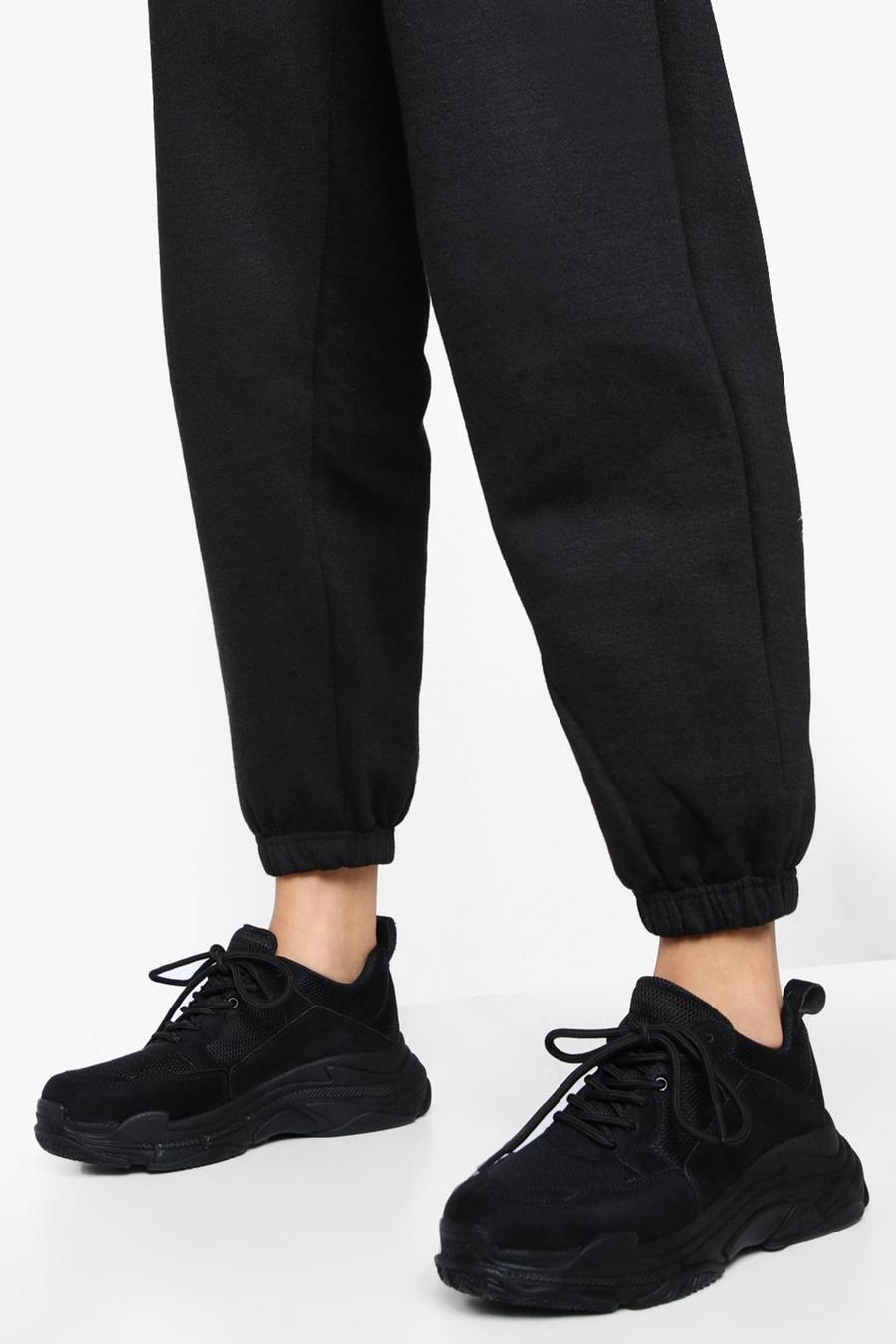 שחור nero נעלי ספורט עם סוליה עבה ופאנל בצבעים מנוגדים