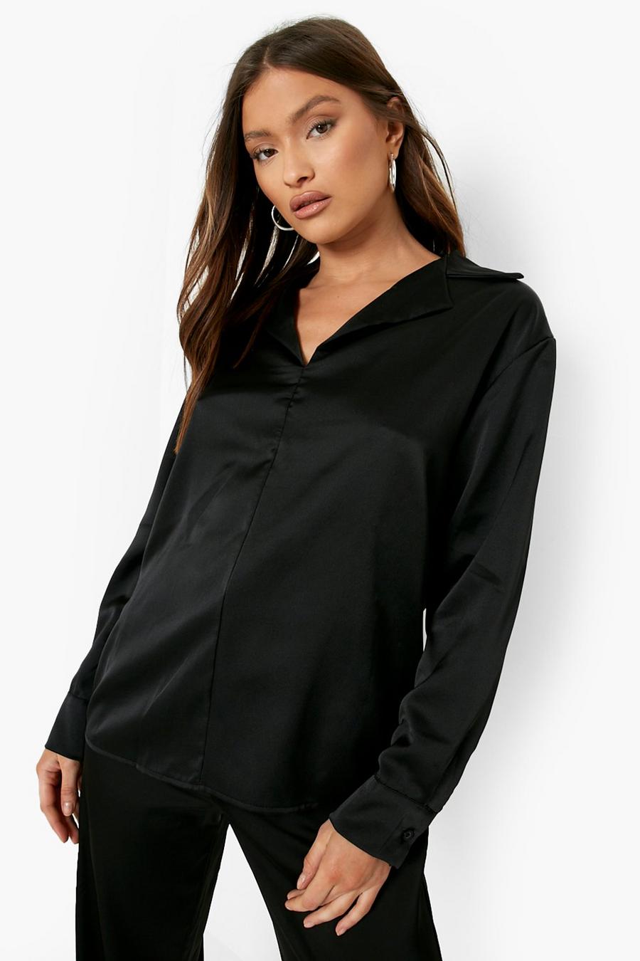Black Oversize skjorta i satin image number 1