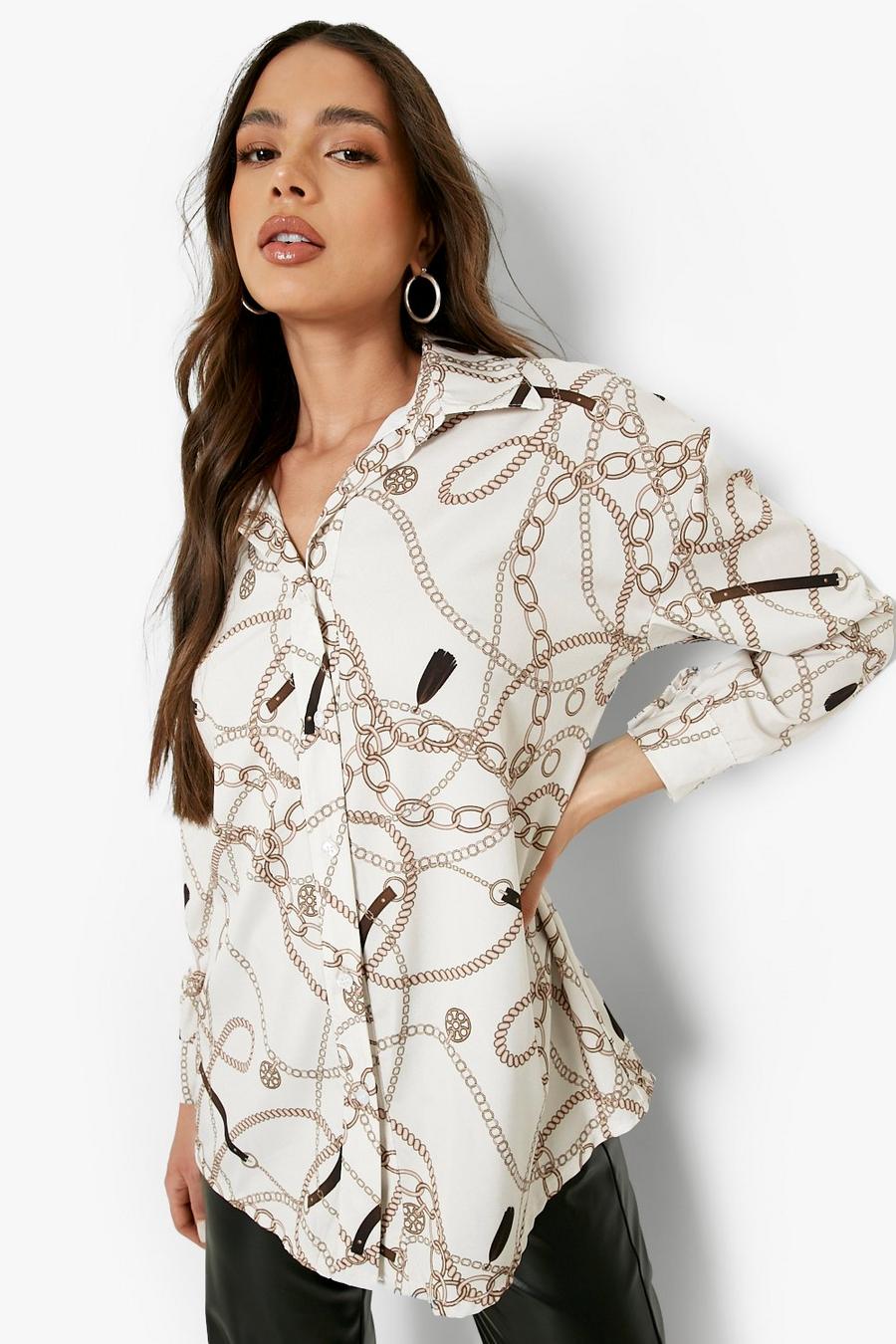 Ivory Woven Chain Print Oversized Shirt image number 1