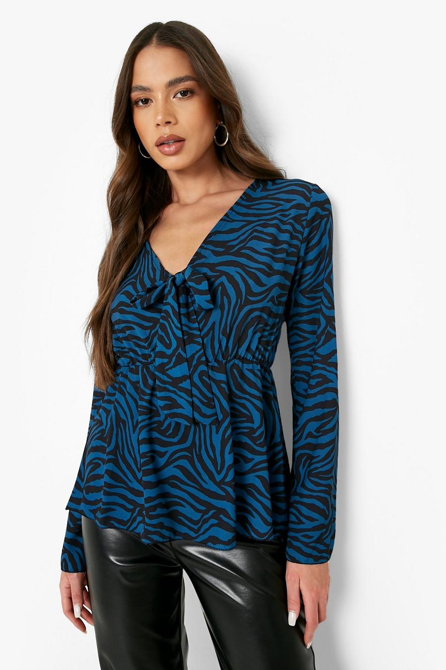 Blue Woven Zebra Flare Sleeve Top image number 1