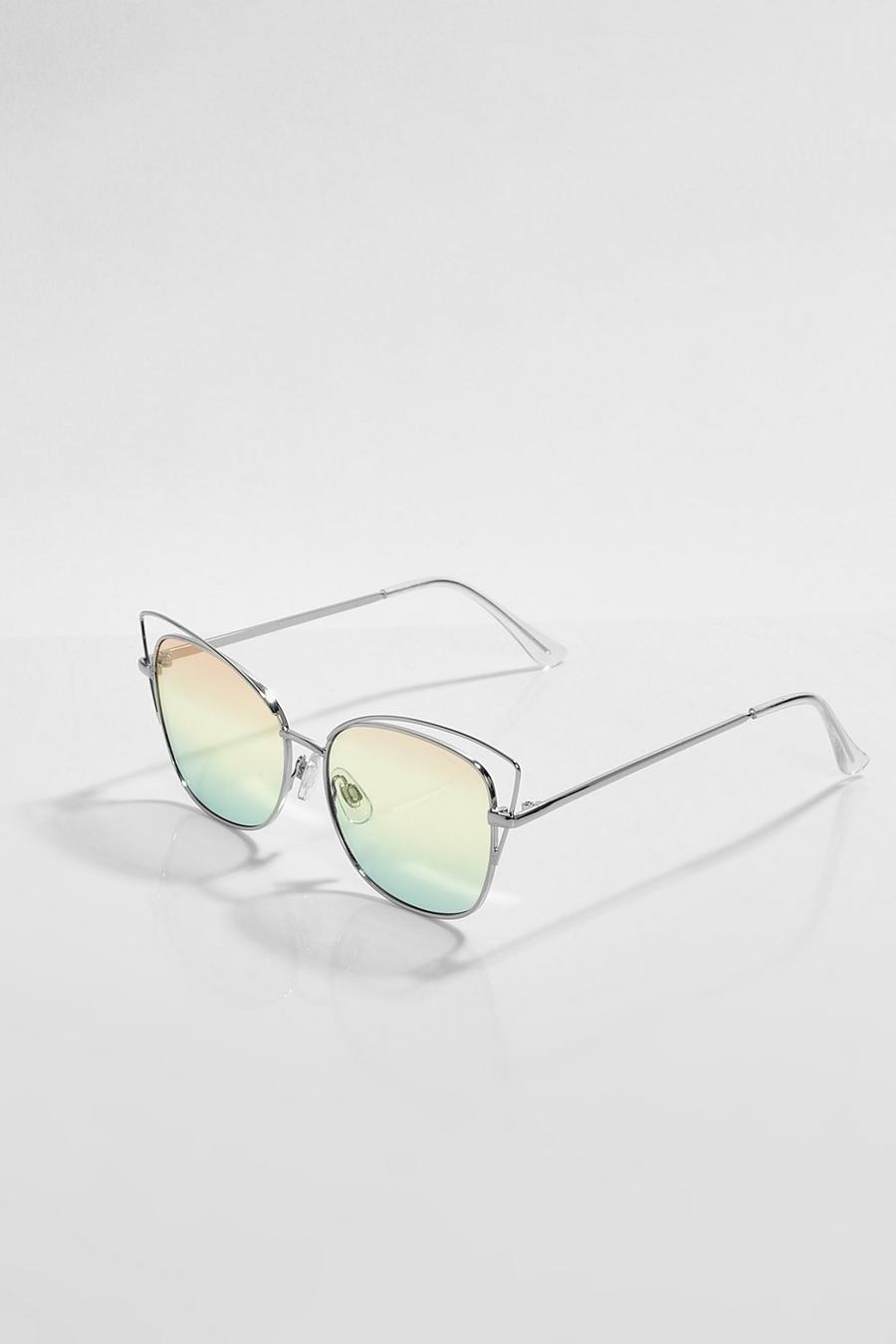 Silver Aviator Cat Eye Outline Sunglasses image number 1