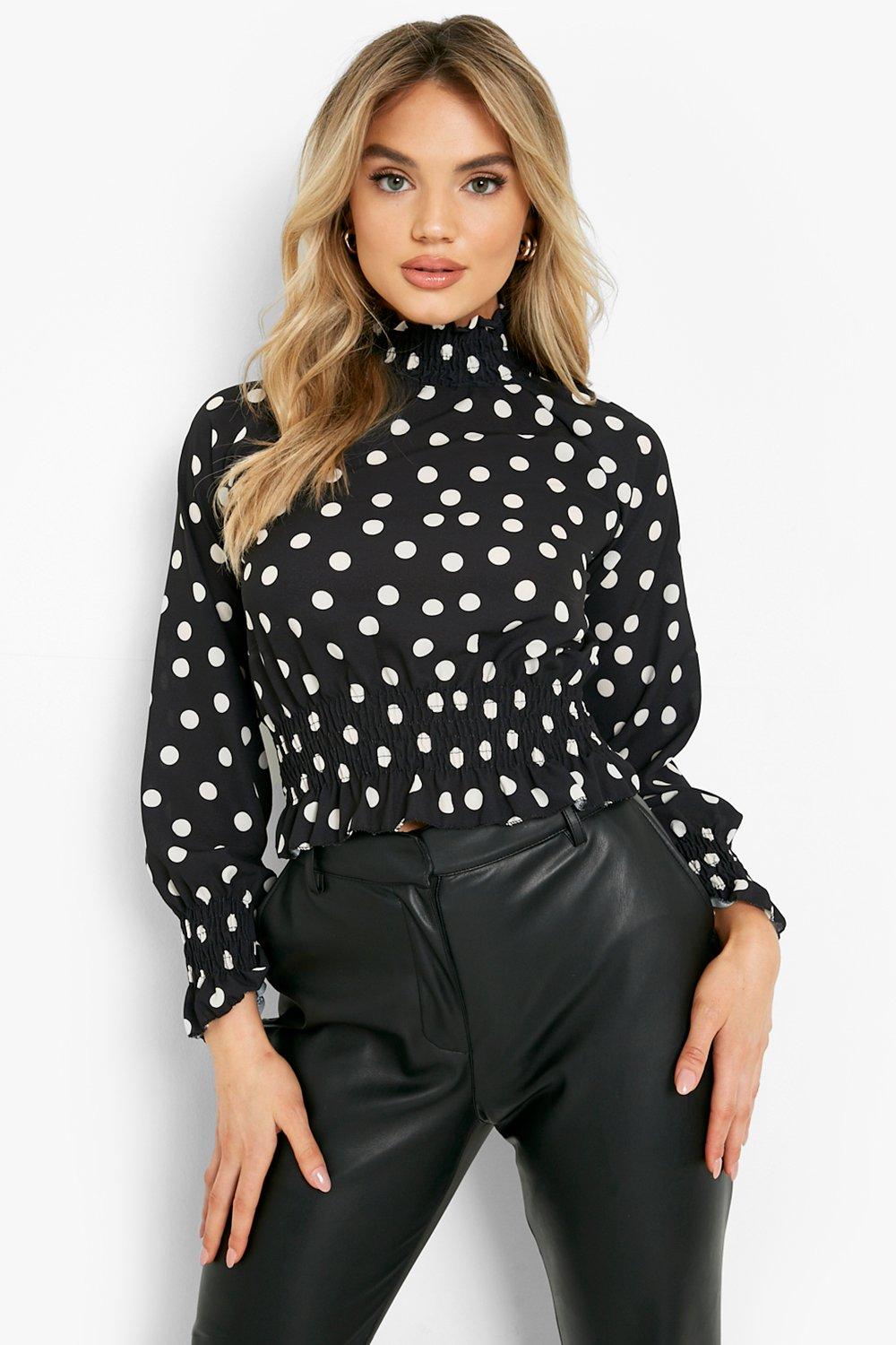 boohoo Polka Dot High Neck Blouse