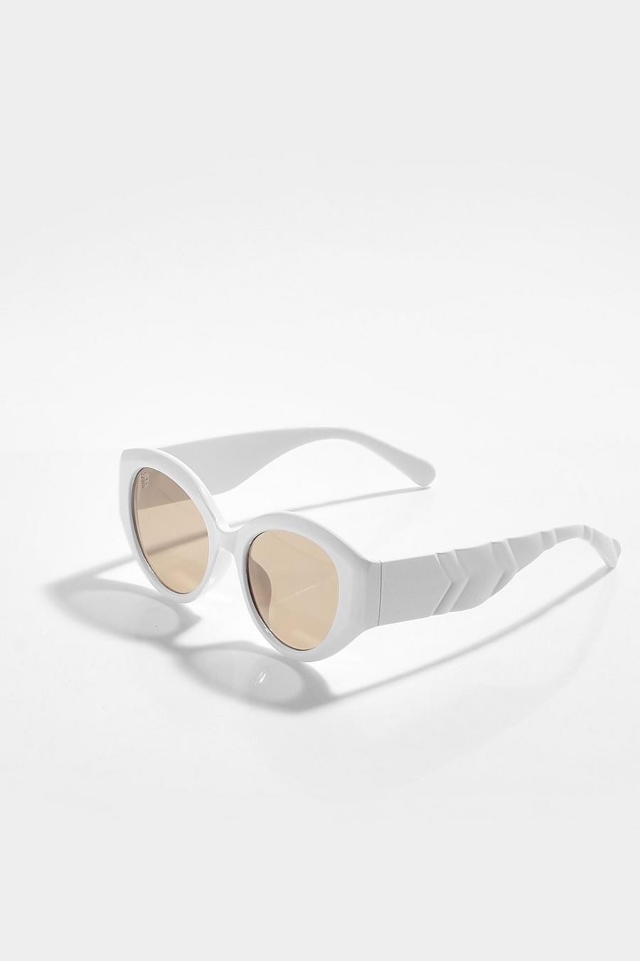 White 90s Retro Rounded Sunglasses image number 1