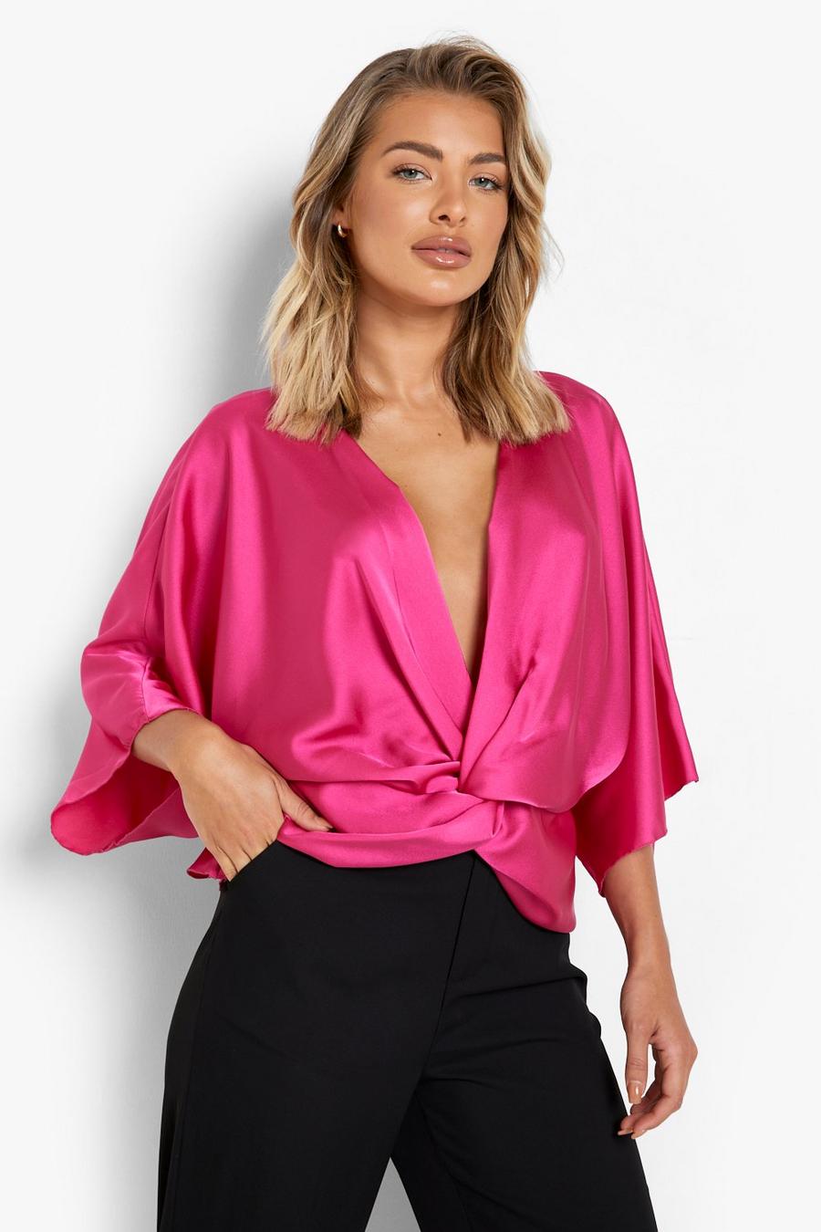 Bright pink Twist Front Satin Top image number 1