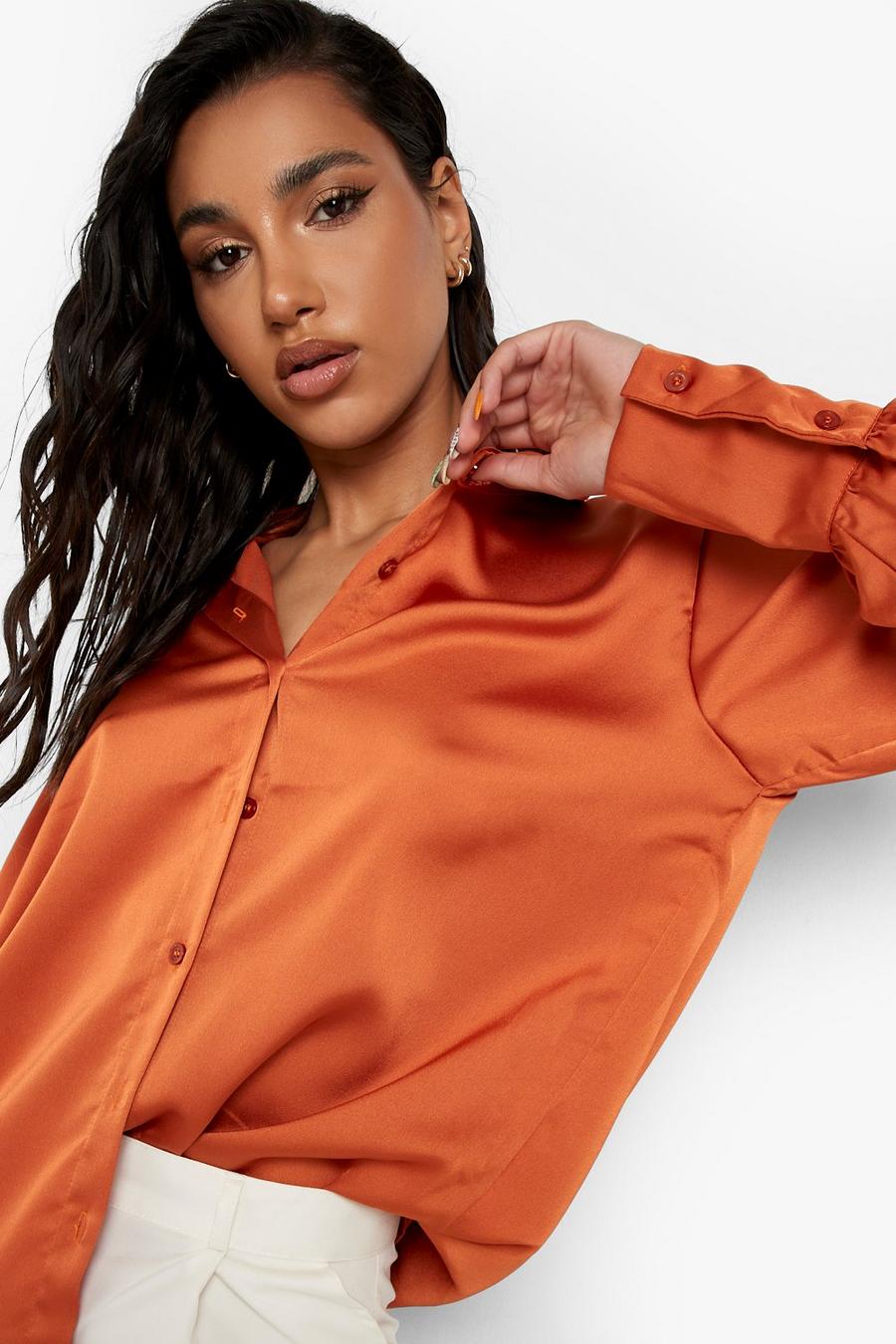 Orange Satin Oversized Shirt image number 1