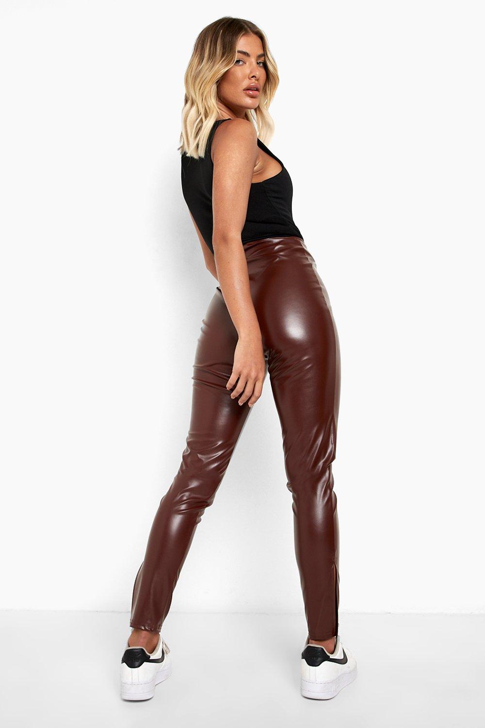 Leather look stretch trousers best sale