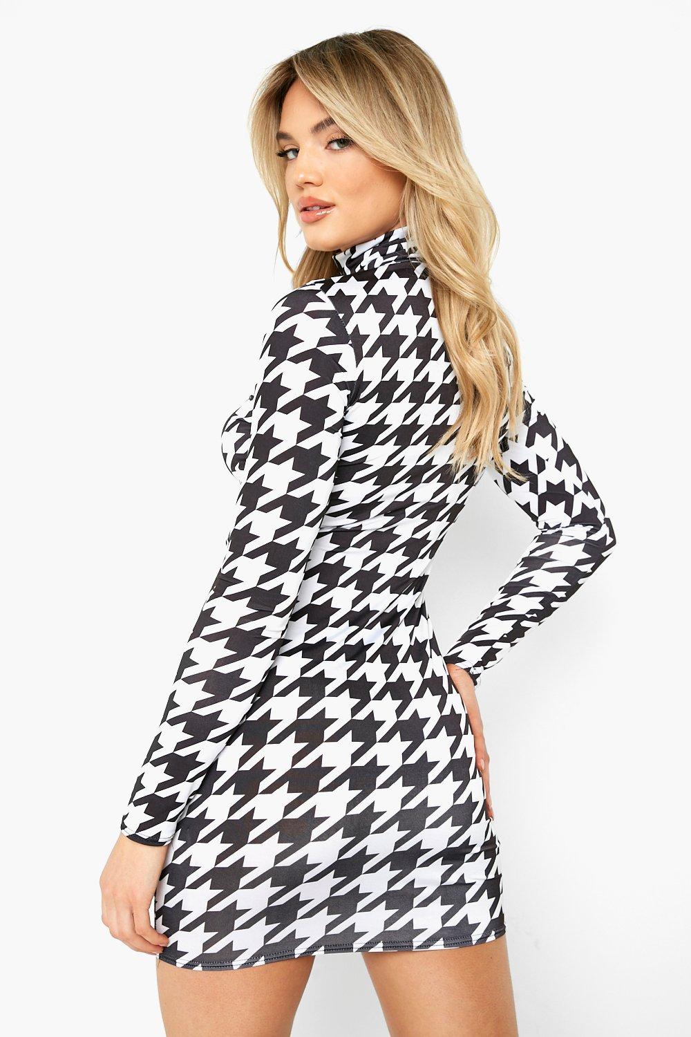 Boohoo dogtooth hot sale dress