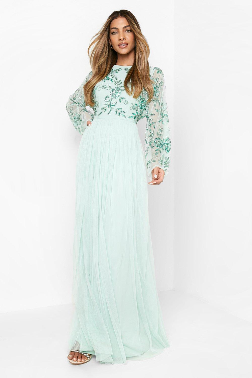 Bridesmaid Hand Embellished Long Sleeve Maxi | boohoo USA