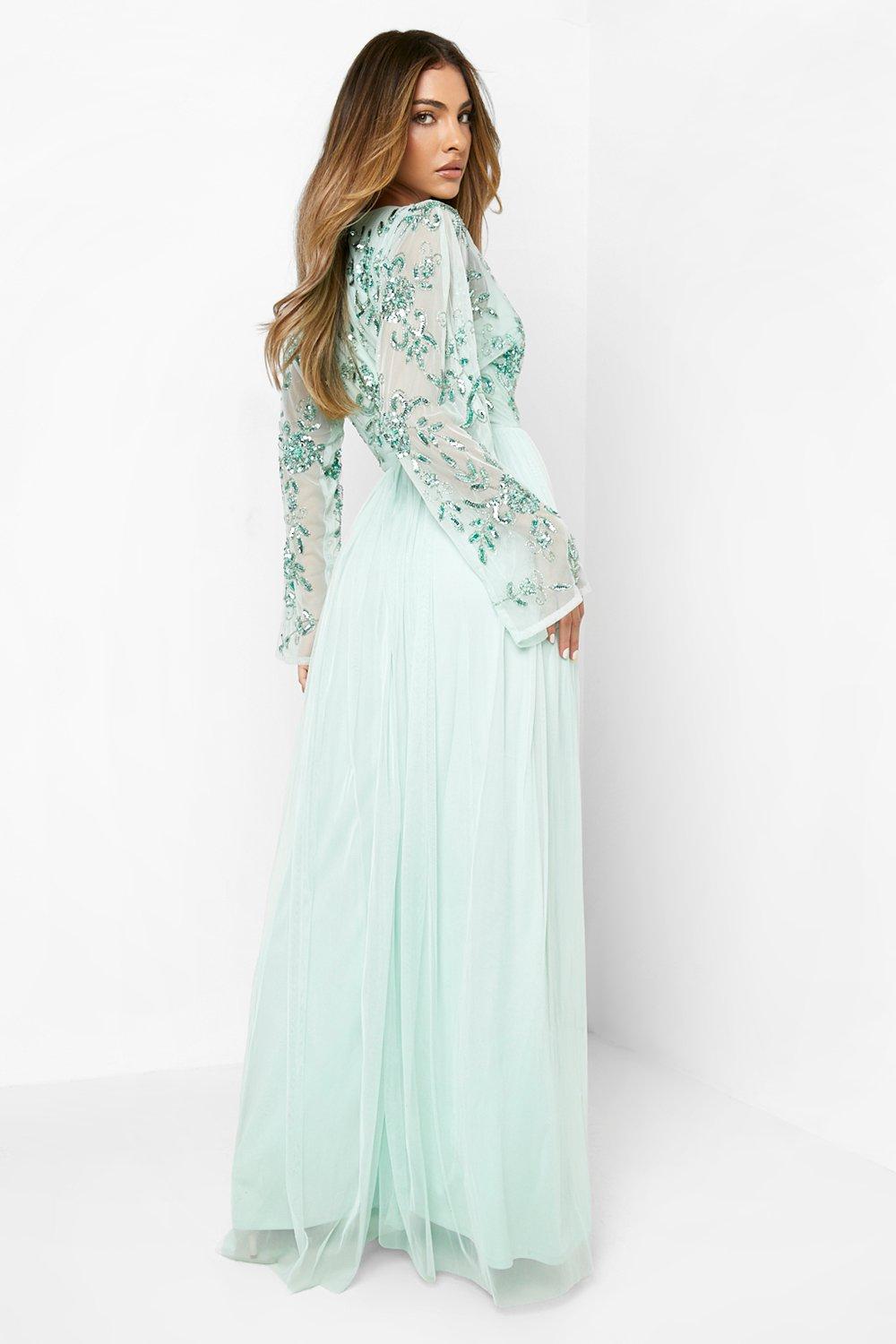 Bridesmaid Hand Embellished Long Sleeve Maxi Dress