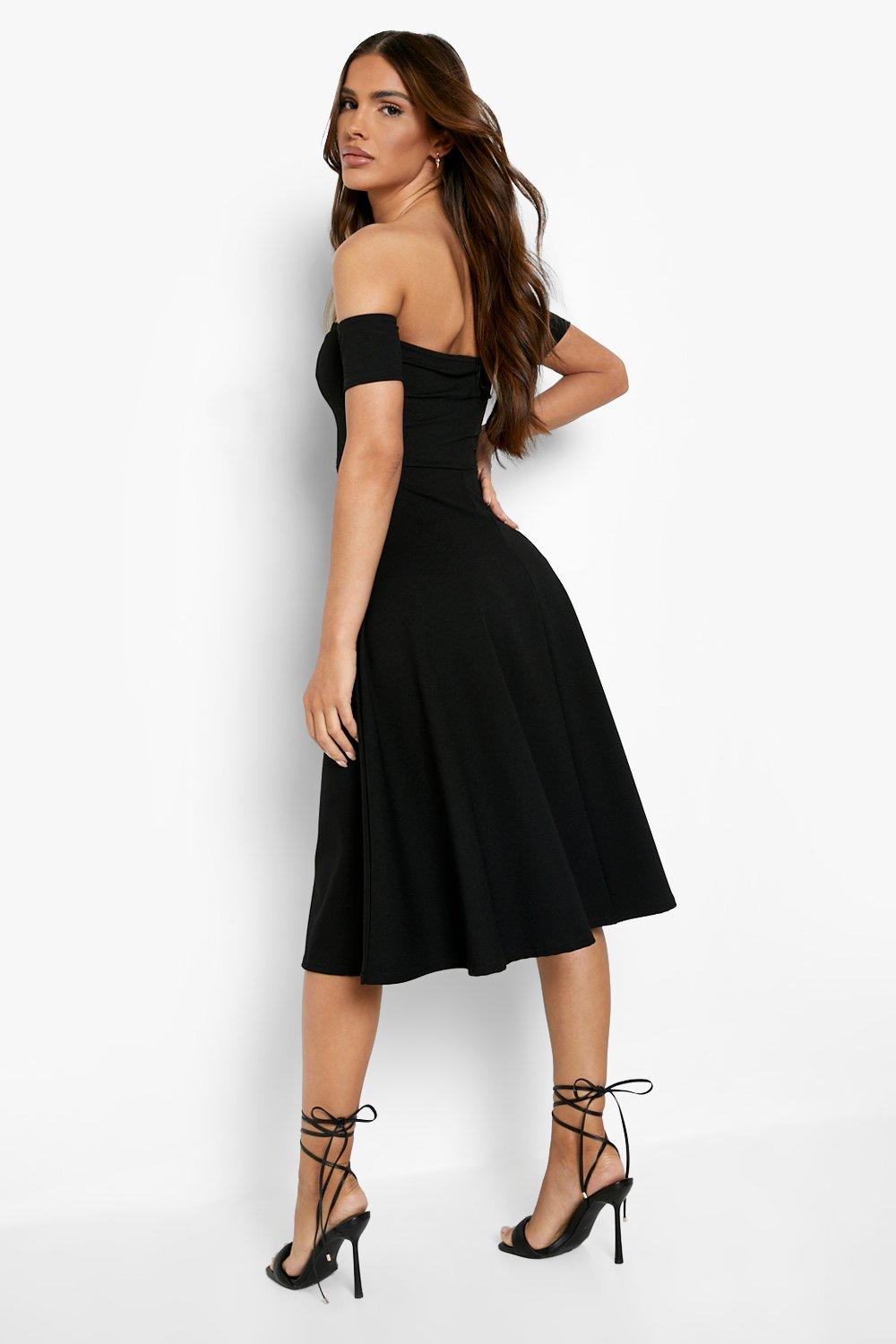 Off the shoulder skater hotsell dress boohoo