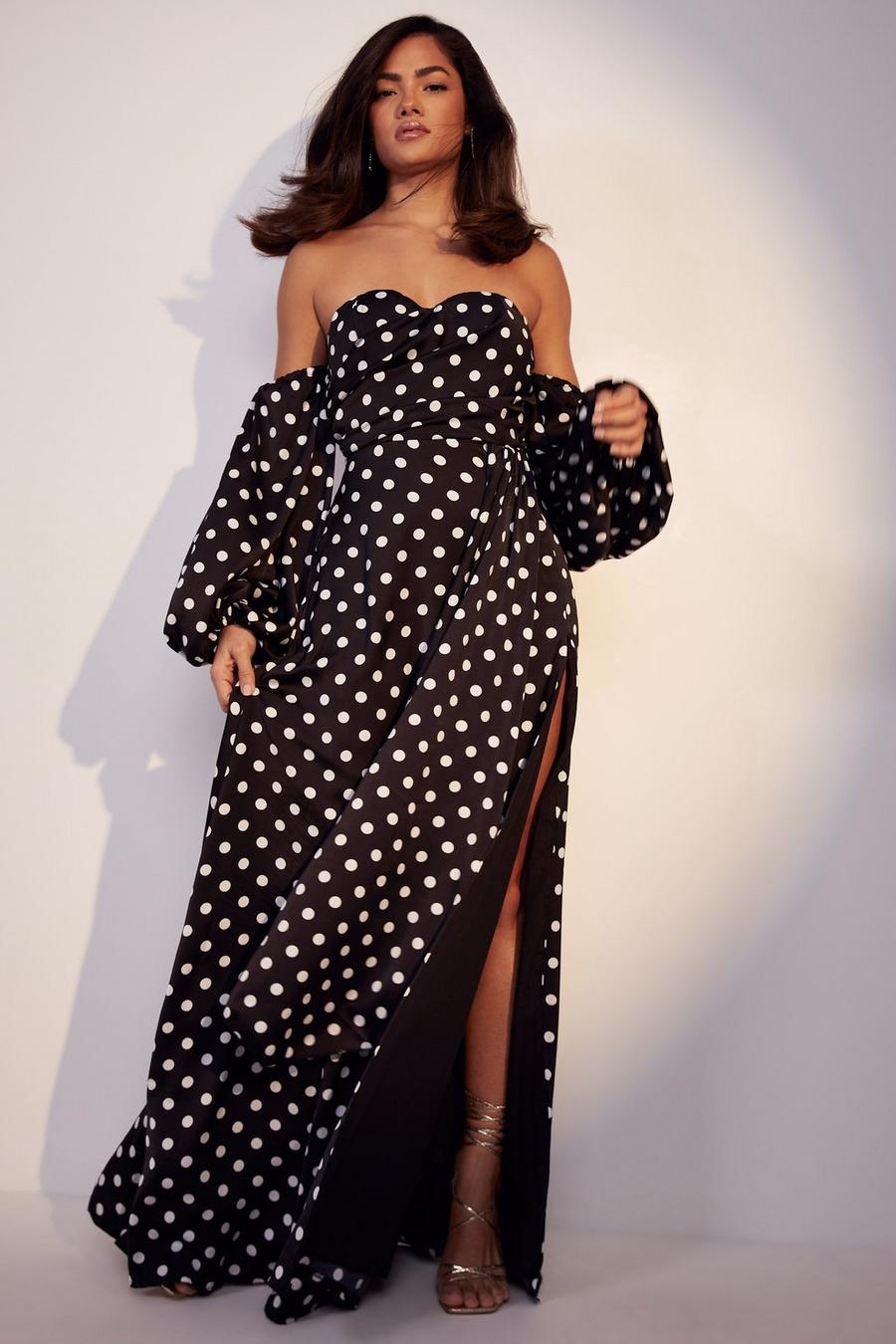 Black Polka Dot Off The Shoulder Maxi Dress image number 1