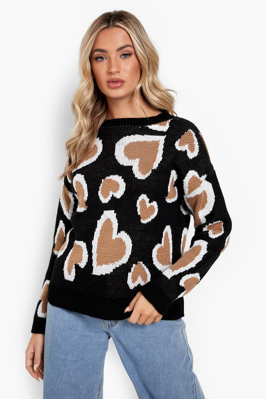 Black Heart Print Knitted Sweater image number 1
