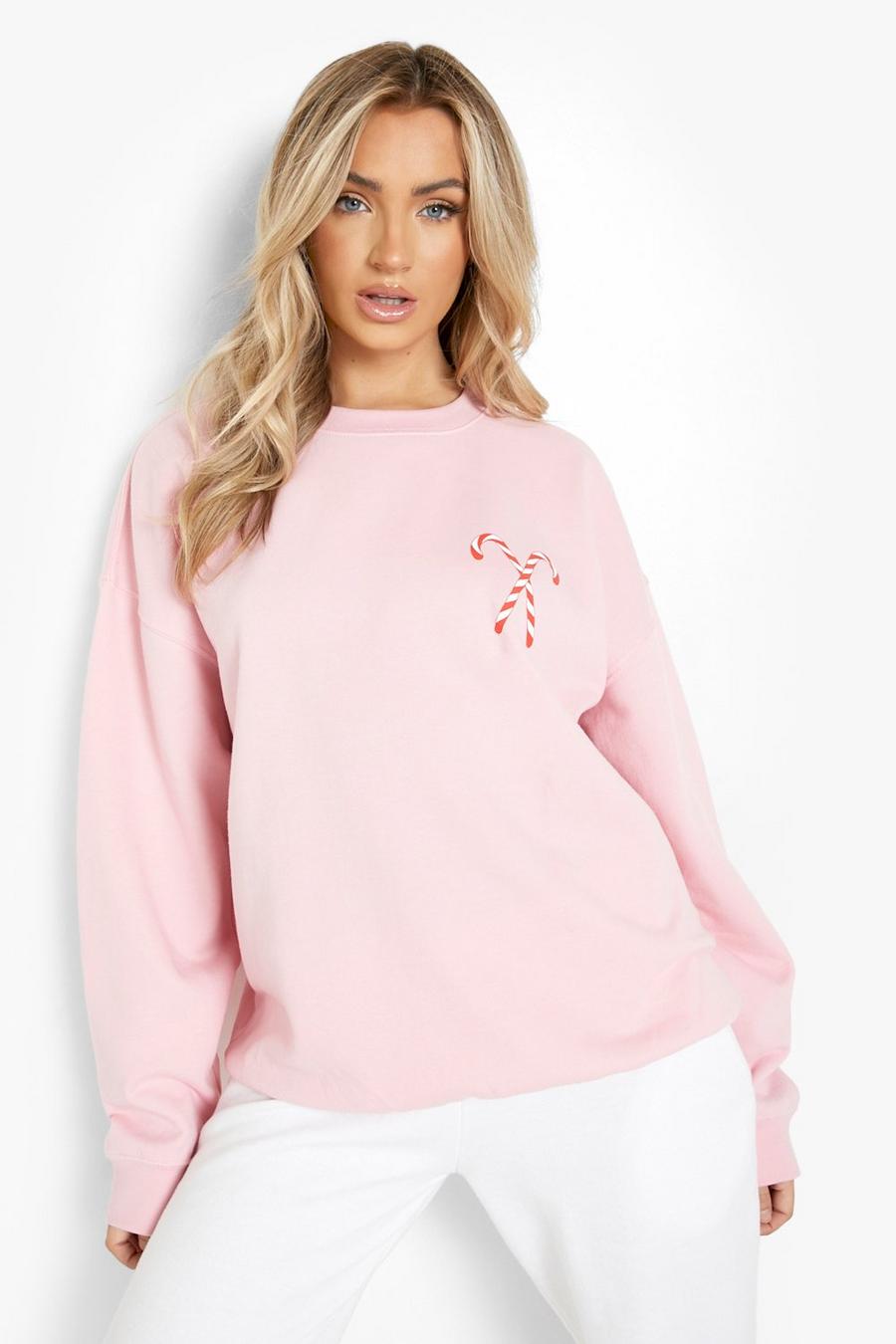 Pink rosa Oversize sweatshirt med polkagrisar