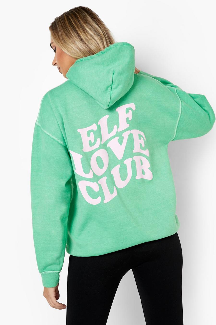 Oversize Hoodie mit Elf Love Club Print, Green grün