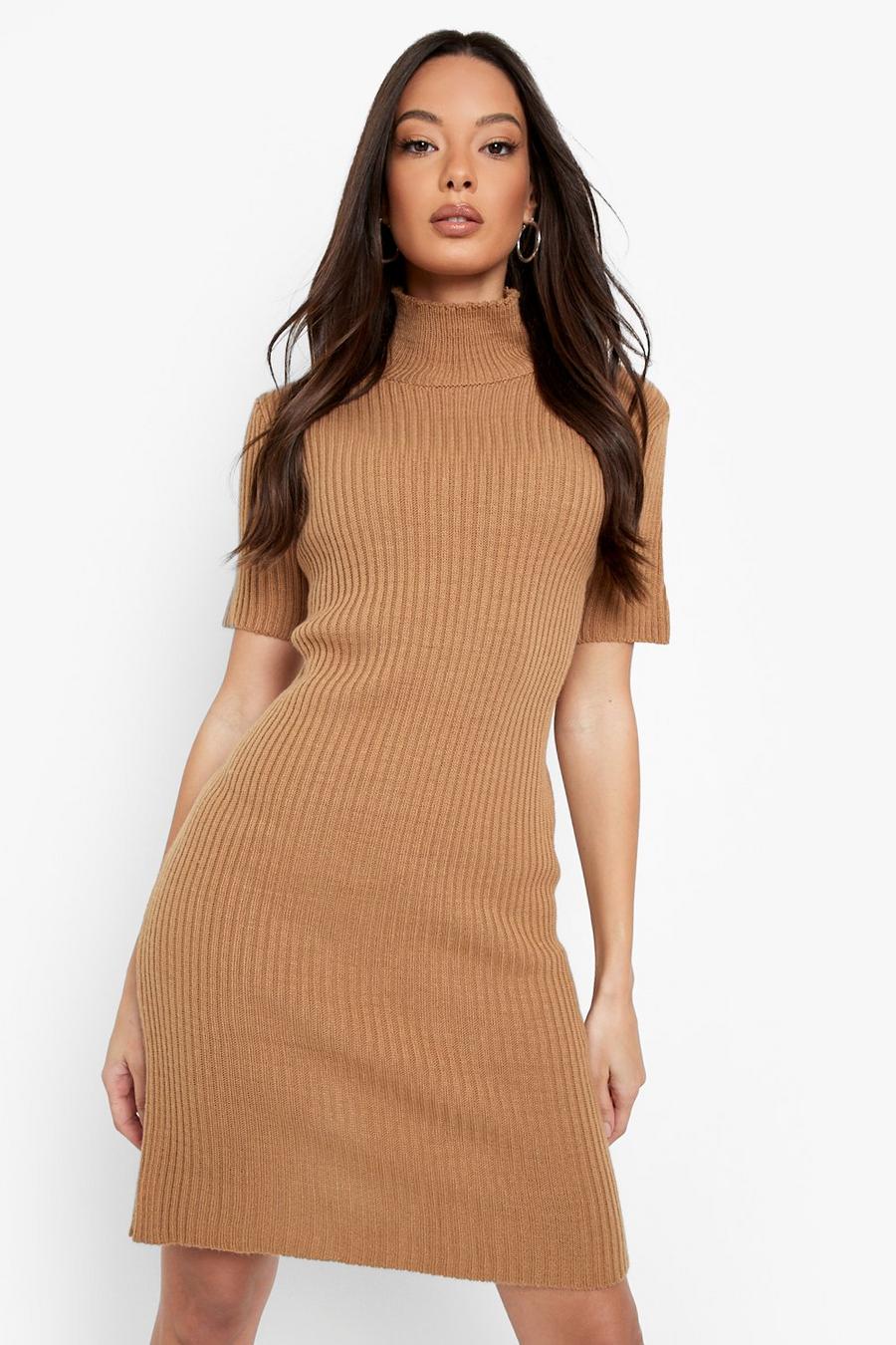 Camel Knitted High Neck Mini Dress image number 1